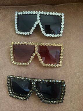 Rhinestone Square Frame Sunglasses. Excellent condition